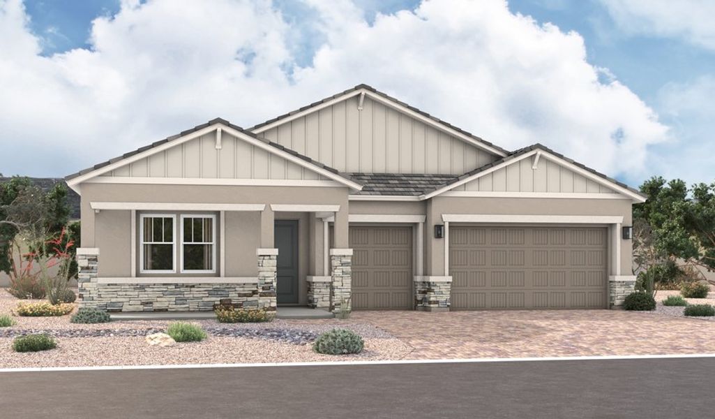 Front exterior of a home in the Portfolio at Kimura Gardens community, located in Phoenix, AZ (Image 5).