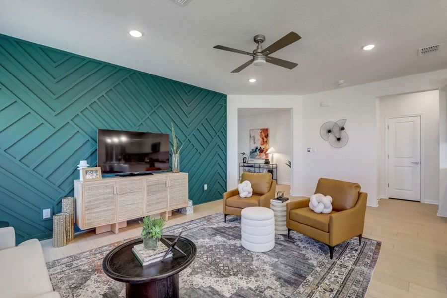 Furnished interior in a model home at Village at Three Oaks in Seguin (Image 27).