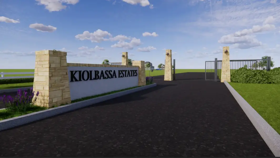 Entrance to the Kiolbassa Estates community in St. Hedwig, TX, featuring signage and landscaping (Image 1).