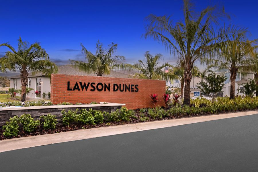 Entrance to the Lawson Dunes community in Haines City, FL, featuring signage and landscaping (Image 2). Entrance to the Lawson Dunes community in Haines City, FL, featuring signage and landscaping (Image 2).