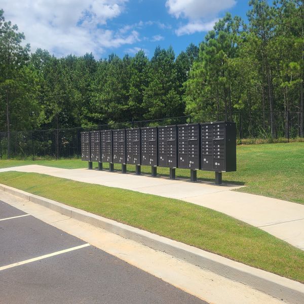 Community mailboxes line a walkway, surrounded by lush trees in Sandtown Falls by Rockhaven Homes (Atlanta, GA). Community mailboxes line a walkway, surrounded by lush trees in Sandtown Falls by Rockhaven Homes (Atlanta, GA).
