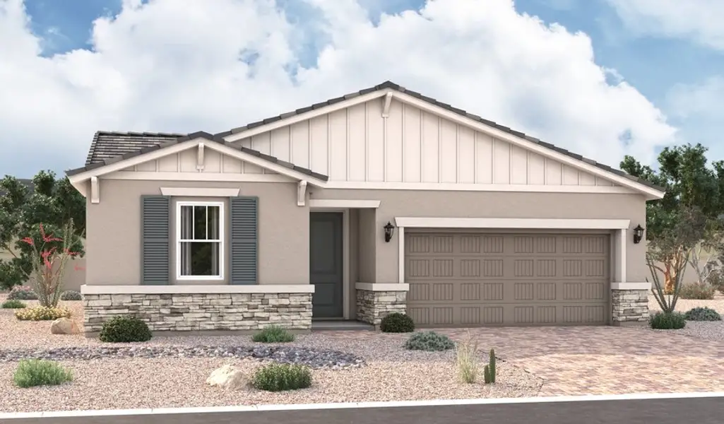 Front exterior of a home in the Seasons at Haciendas at White Peak community, located in Peoria, AZ (Image 8).