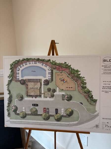 Recreational site plan with pool, clubhouse, and tot-lot at Butner Estates by D.R. Horton (South Fulton, GA).
