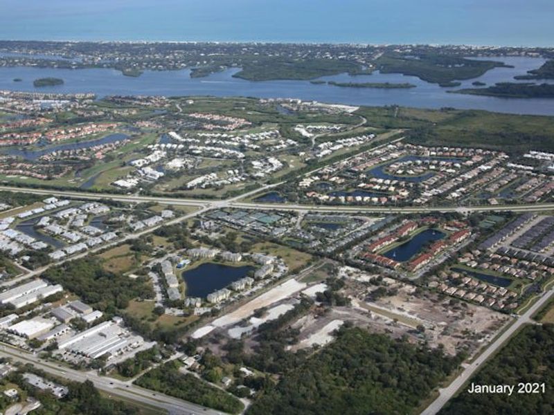 Aerial view of the Lucaya Pointe community in Vero Beach, FL, showing layout and nearby surroundings (Image 26).