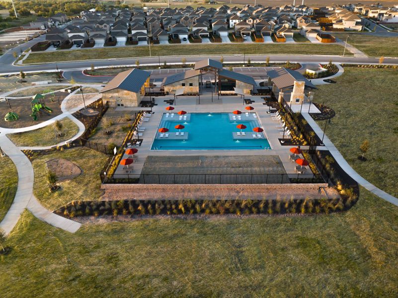 Aerial view of the Emory Crossing community in Hutto, TX, showing layout and nearby surroundings (Image 1). Aerial view of the Emory Crossing community in Hutto, TX, showing layout and nearby surroundings (Image 1).