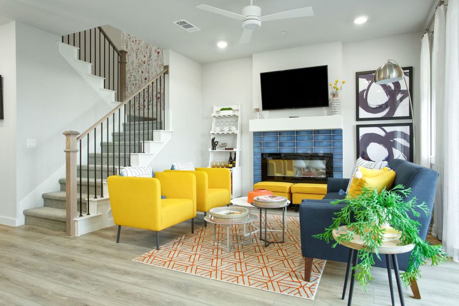 Furnished interior in a model home at Windsong Ranch Townhomes in Prosper (Image 23).