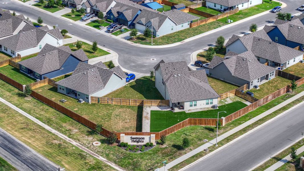 Aerial view of the Swenson Heights community in Seguin, TX, showing layout and nearby surroundings (Image 11). Aerial view of the Swenson Heights community in Seguin, TX, showing layout and nearby surroundings (Image 11).