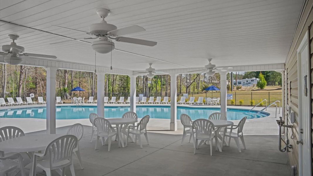 Amenity center at Iris Meadows by DRB Homes in Moore, SC consisting of Pool with Cabana