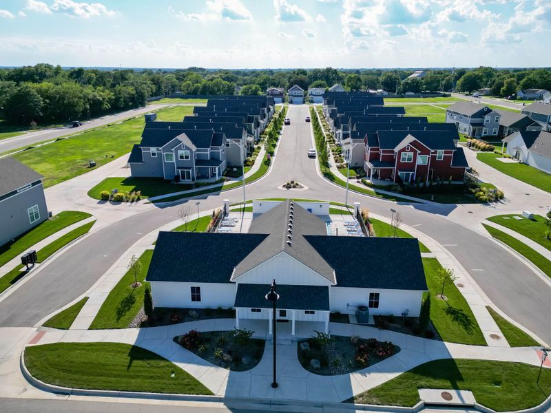 Aerial view of the Heritage Commons community in Andover, KS, showing layout and nearby surroundings (Image 8). Aerial view of the Heritage Commons community in Andover, KS, showing layout and nearby surroundings (Image 8).