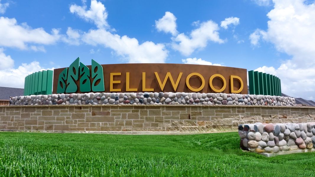 Entrance to the Ellwood community in Iowa Colony, TX, featuring signage and landscaping (Image 2).