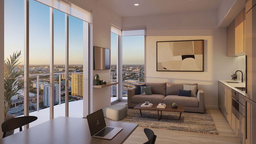 Furnished interior in a model home at 600 Miami Worldcenter in Miami (Image 13).