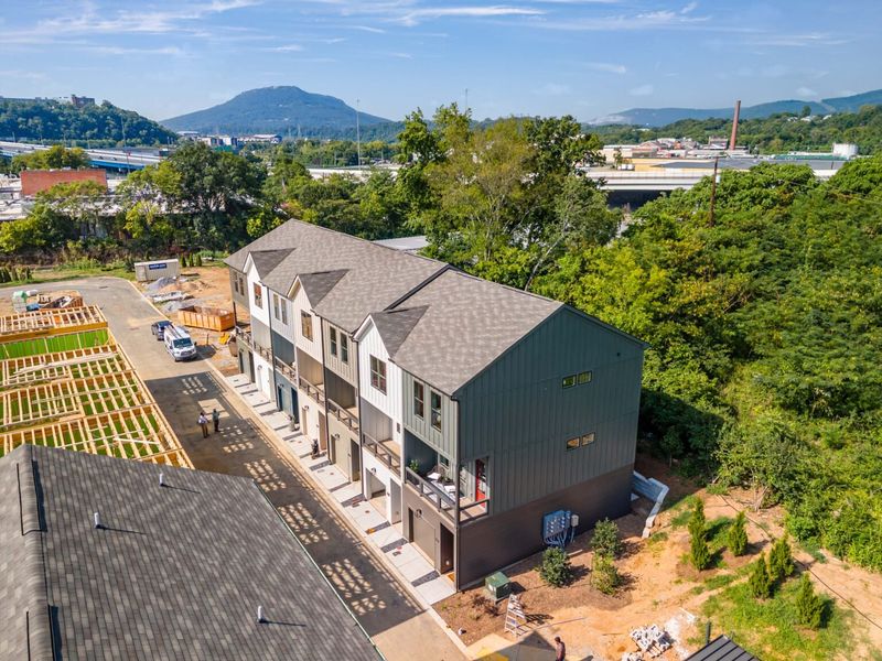 Aerial view of the BelleWether community in Chattanooga, TN, showing layout and nearby surroundings (Image 1).