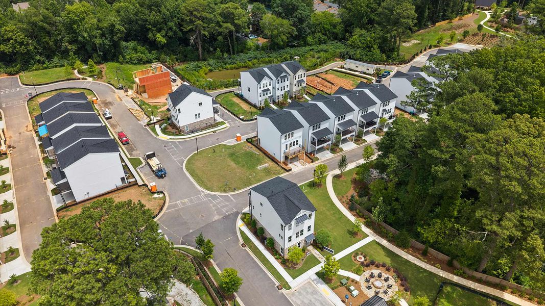 Aerial view of the Celesta community in Scottdale, GA, showing layout and nearby surroundings (Image 1). Aerial view of the Celesta community in Scottdale, GA, showing layout and nearby surroundings (Image 1).