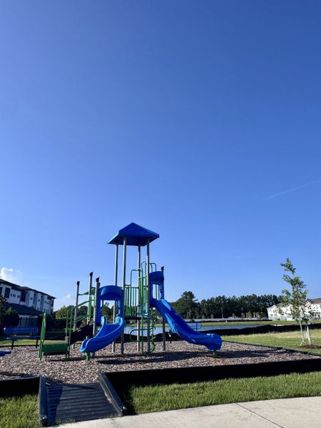 A vibrant playground with blue slides in the Corsair community by D.R. Horton, Middleburg, FL.