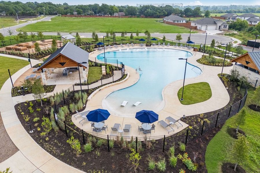 Aerial view of the Lisso 50s community in Pflugerville, TX, showing layout and nearby surroundings (Image 1).