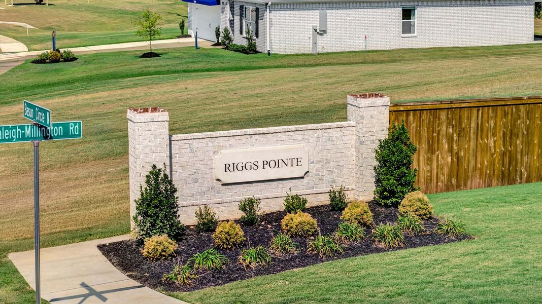 Entrance to the Riggs Pointe community in Millington, TN, featuring signage and landscaping (Image 2).