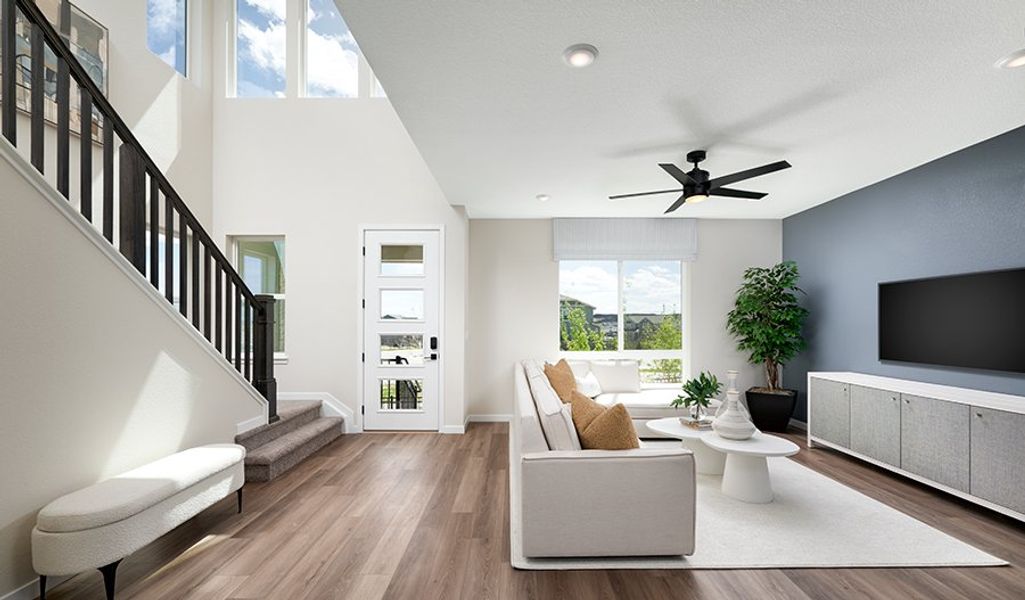 Furnished interior in a model home at The Duos at Looking Glass in Parker (Image 38). Furnished interior in a model home at The Duos at Looking Glass in Parker (Image 38).