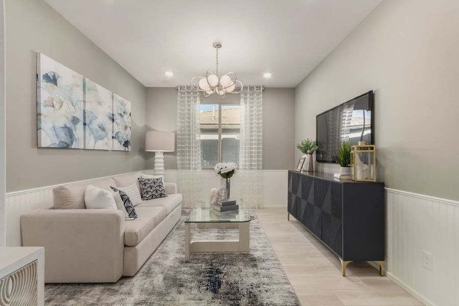 Furnished interior in a model home at Agave Springs at Teravalis in Buckeye (Image 3).