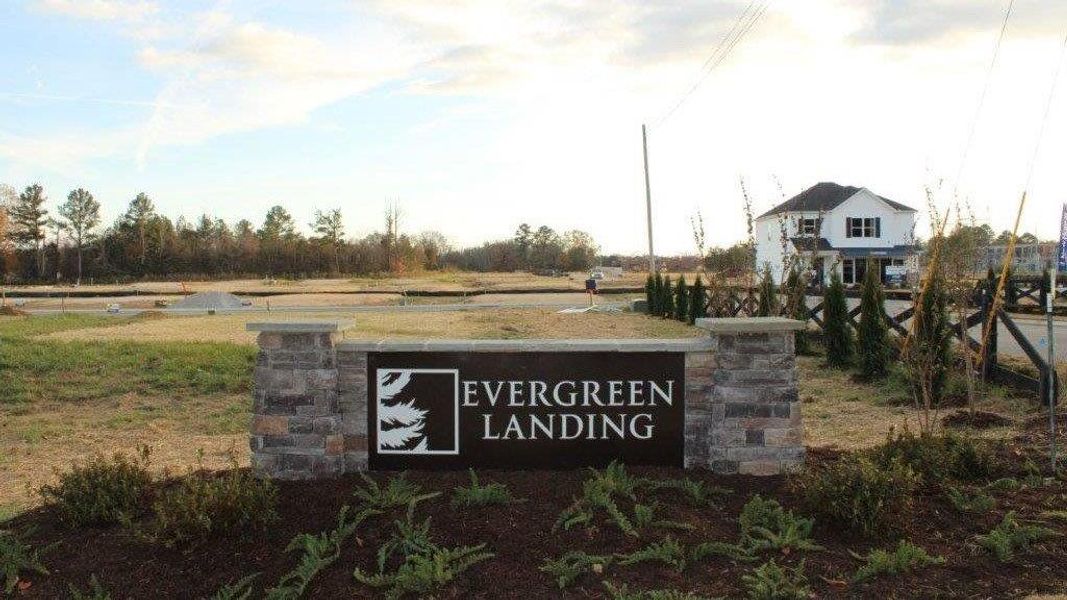 Entrance to the Evergreen Landing community in Rossville, GA, featuring signage and landscaping (Image 1). Entrance to the Evergreen Landing community in Rossville, GA, featuring signage and landscaping (Image 1).