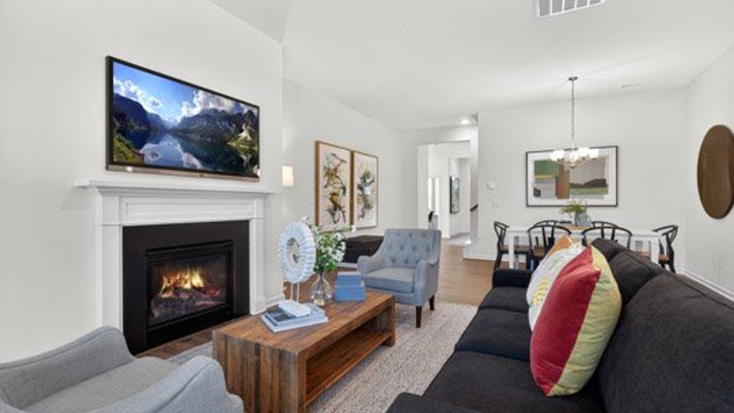 Furnished interior in a model home at The Villas at Galvins Ridge in Sanford (Image 6).