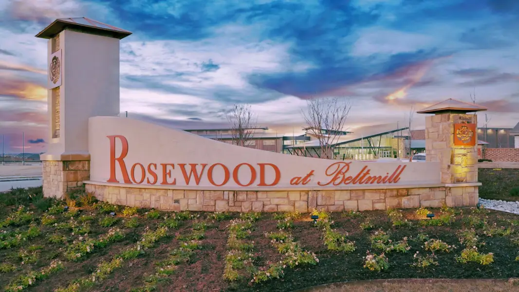 Entrance to the Rosewood at Beltmill community in Fort Worth, TX, featuring signage and landscaping (Image 1).
