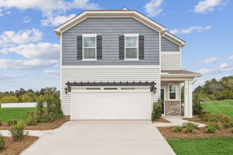 A house with a garage.