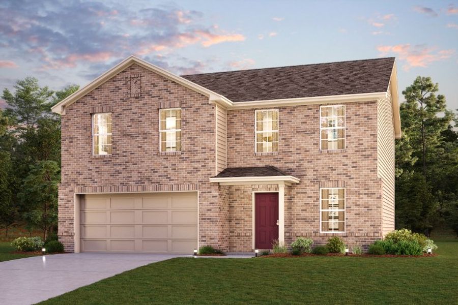 A brick house with a garage. A brick house with a garage.