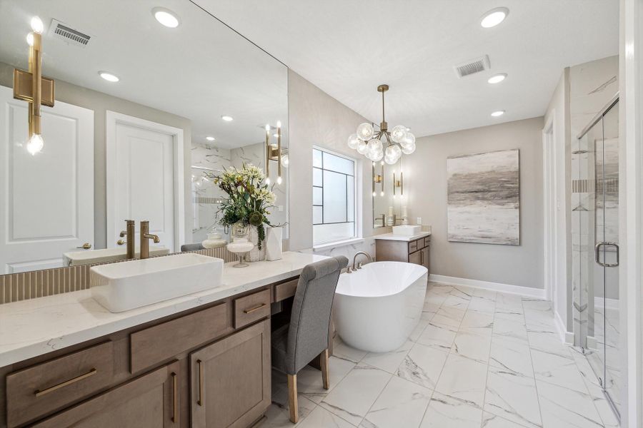 Furnished interior in a model home at The Woodlands Hills – 55' in Willis (Image 14).