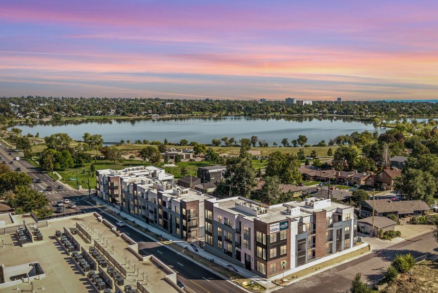 Aerial view of the The Scene at Sloan's Lake community in Denver, CO, showing layout and nearby surroundings (Image 9).