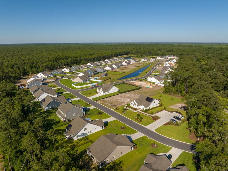 Aerial view of the Northbrook community in Murrells Inlet, SC, showing layout and nearby surroundings (Image 1). Aerial view of the Northbrook community in Murrells Inlet, SC, showing layout and nearby surroundings (Image 1).