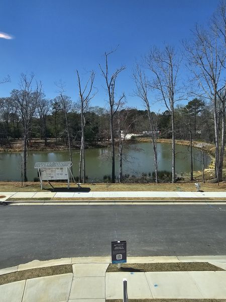 A serene view of trees and a pond in Azalea Square Townhomes by Century Communities, located in Lawrenceville, GA. A serene view of trees and a pond in Azalea Square Townhomes by Century Communities, located in Lawrenceville, GA.