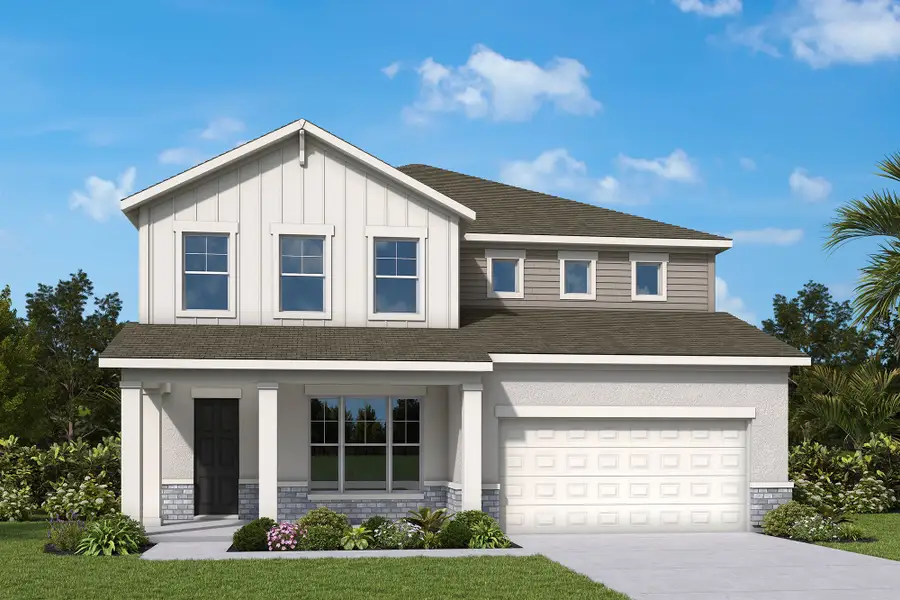 Front exterior of a home in the Palmeras at Crossprairie – The Grove Collection community, located in St. Cloud, FL (Image 3). Front exterior of a home in the Palmeras at Crossprairie – The Grove Collection community, located in St. Cloud, FL (Image 3).