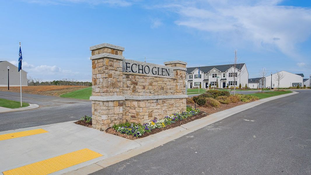 Entrance to the Echo Glen community in Stockbridge, GA, featuring signage and landscaping (Image 1). Entrance to the Echo Glen community in Stockbridge, GA, featuring signage and landscaping (Image 1).