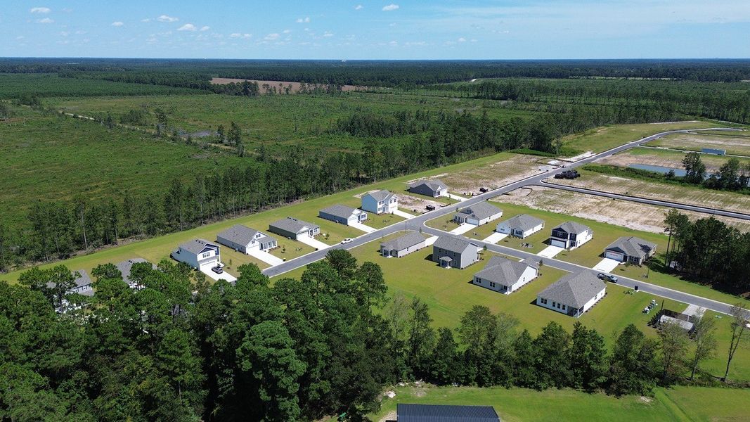 Aerial view of the Preserve at Cypress Commons community in Conway, SC, showing layout and nearby surroundings (Image 1).