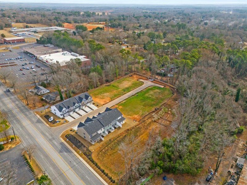 Aerial view of the East Main Townes community in Spartanburg, SC, showing layout and nearby surroundings (Image 12).