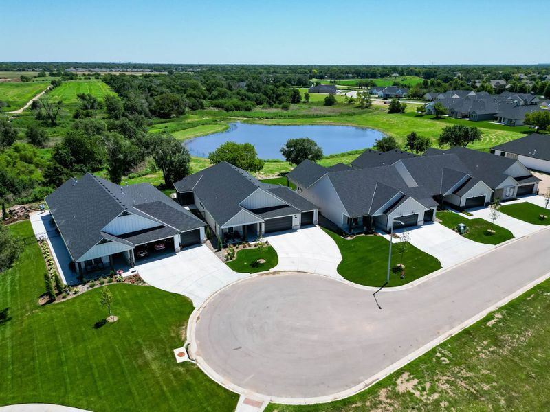 Aerial view of the The Courtyards at Jacobs Farm community in Wichita, KS, showing layout and nearby surroundings (Image 18). Aerial view of the The Courtyards at Jacobs Farm community in Wichita, KS, showing layout and nearby surroundings (Image 18).