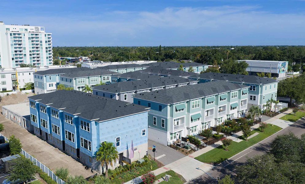 Aerial view of the Towns at Union community in St. Petersburg, FL, showing layout and nearby surroundings (Image 9).