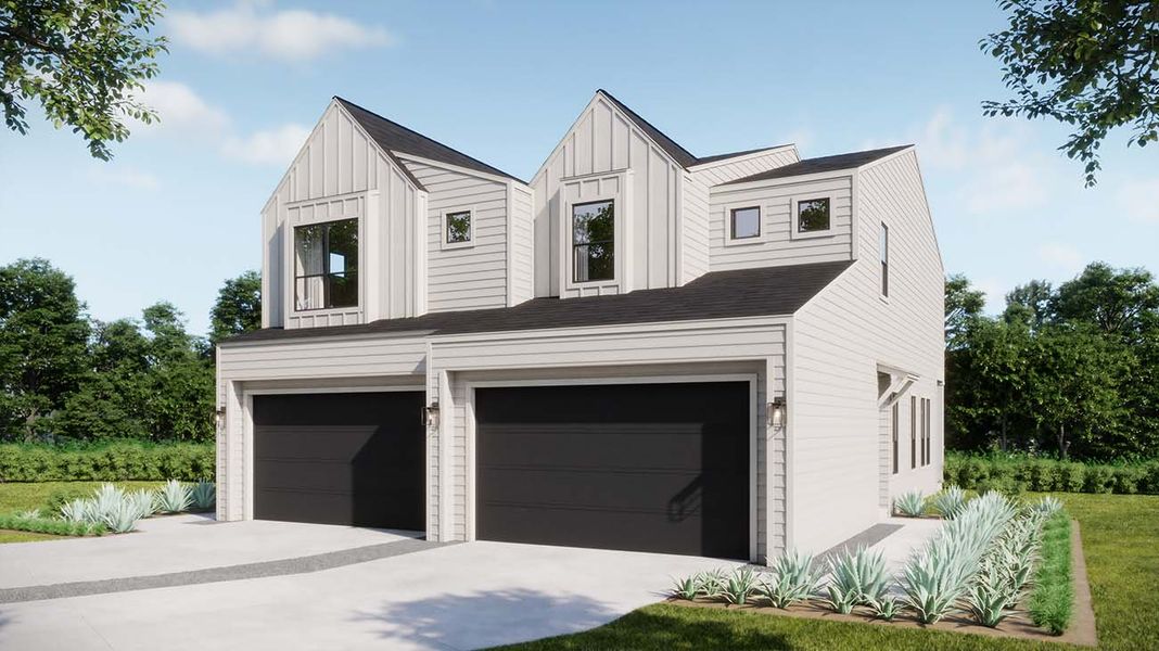 Front exterior of a home in the The Duets Collection at Novel community, located in Austin, TX (Image 2). Front exterior of a home in the The Duets Collection at Novel community, located in Austin, TX (Image 2).