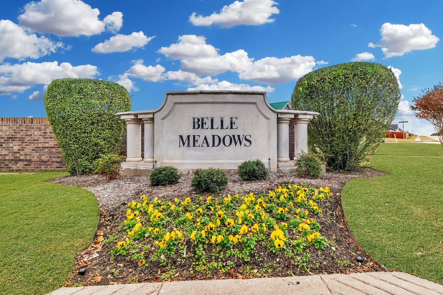 Entrance to the Belle Meadows community in Cleburne, TX, featuring signage and landscaping (Image 2).
