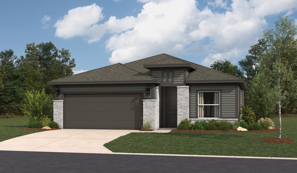 Front exterior of a home in the Hunters Ranch community, located in San Antonio, TX (Image 3).