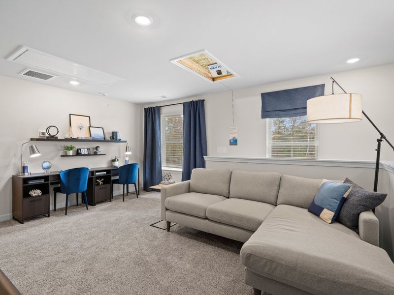 Work-from-home and enjoy movie nights in the spacious upstairs loft.