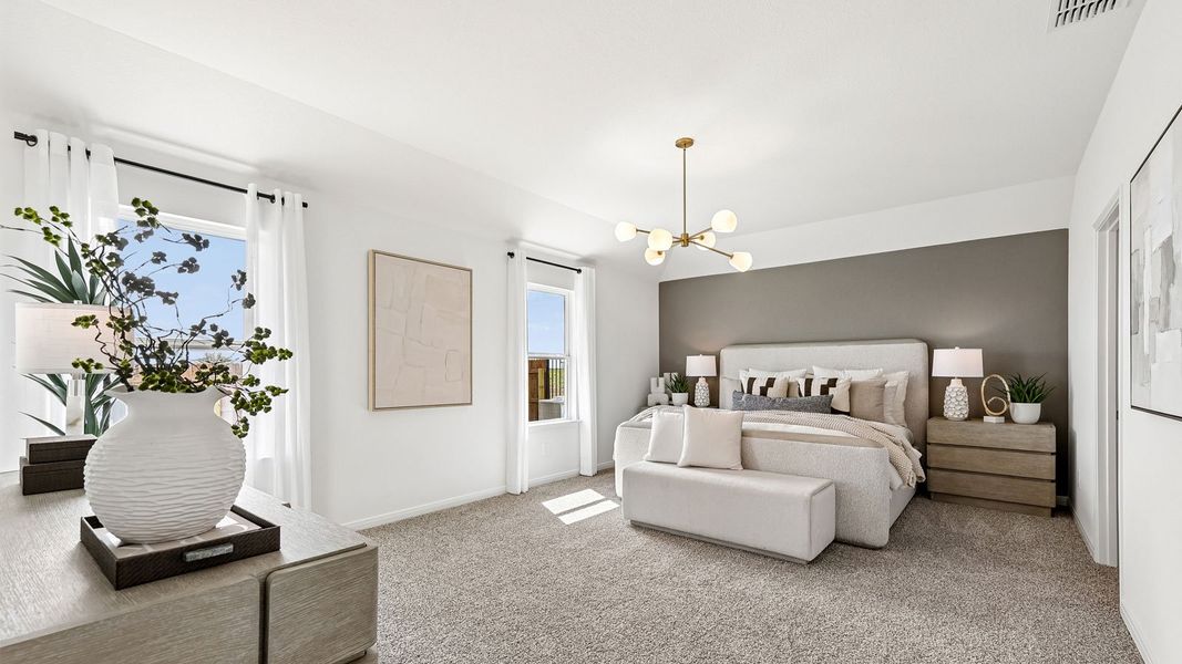 Furnished interior in a model home at Revelry in Del Valle (Image 28). Furnished interior in a model home at Revelry in Del Valle (Image 28).