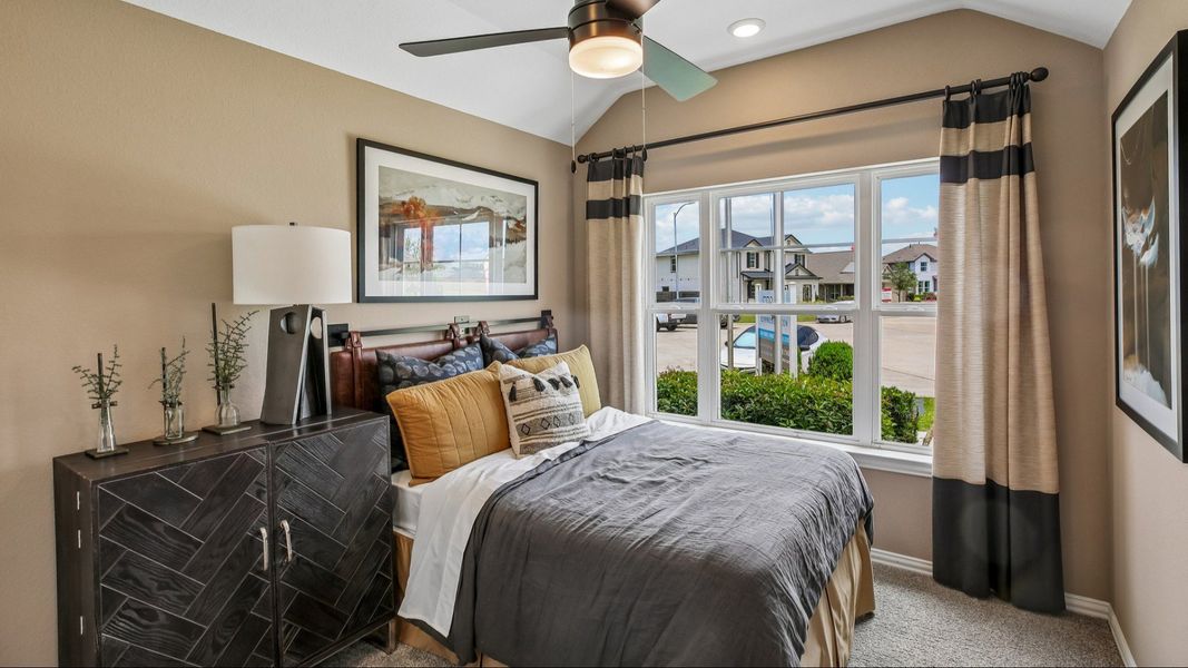 Discover refined elegance with a custom geometric dresser and expansive window views in Cypress Green. Discover refined elegance with a custom geometric dresser and expansive window views in Cypress Green.