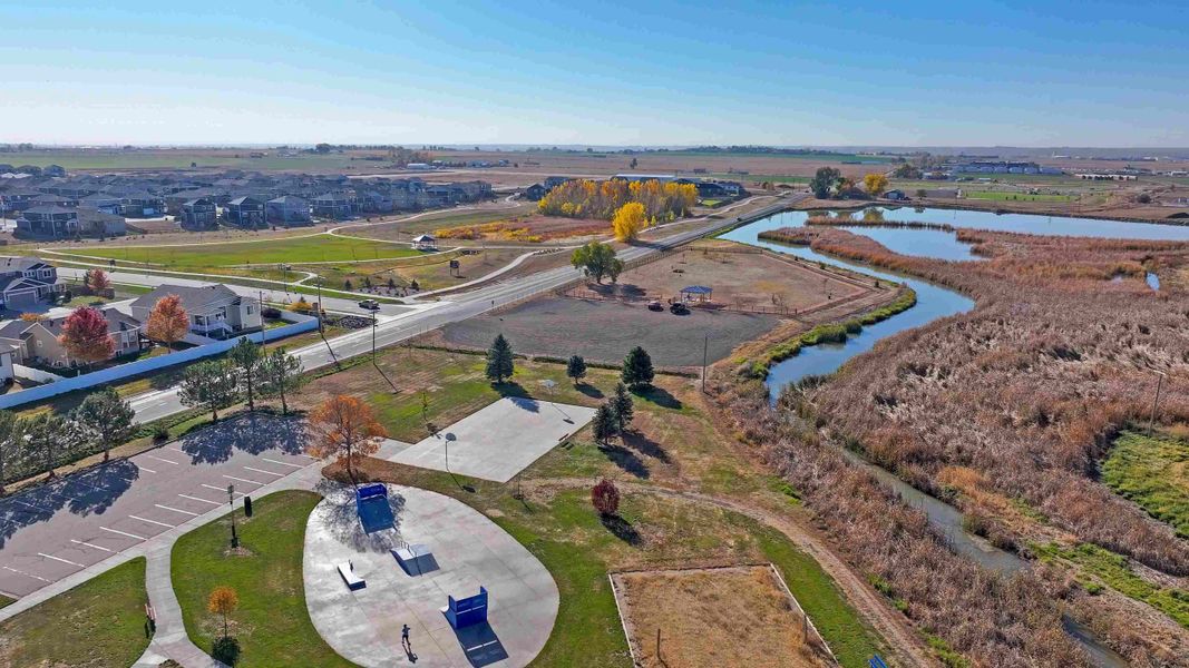 Aerial view of the Tailholt community in Severance, CO, showing layout and nearby surroundings (Image 11).