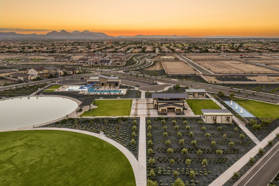 Aerial view of the Soleo community in San Tan Valley, AZ, showing layout and nearby surroundings (Image 19).