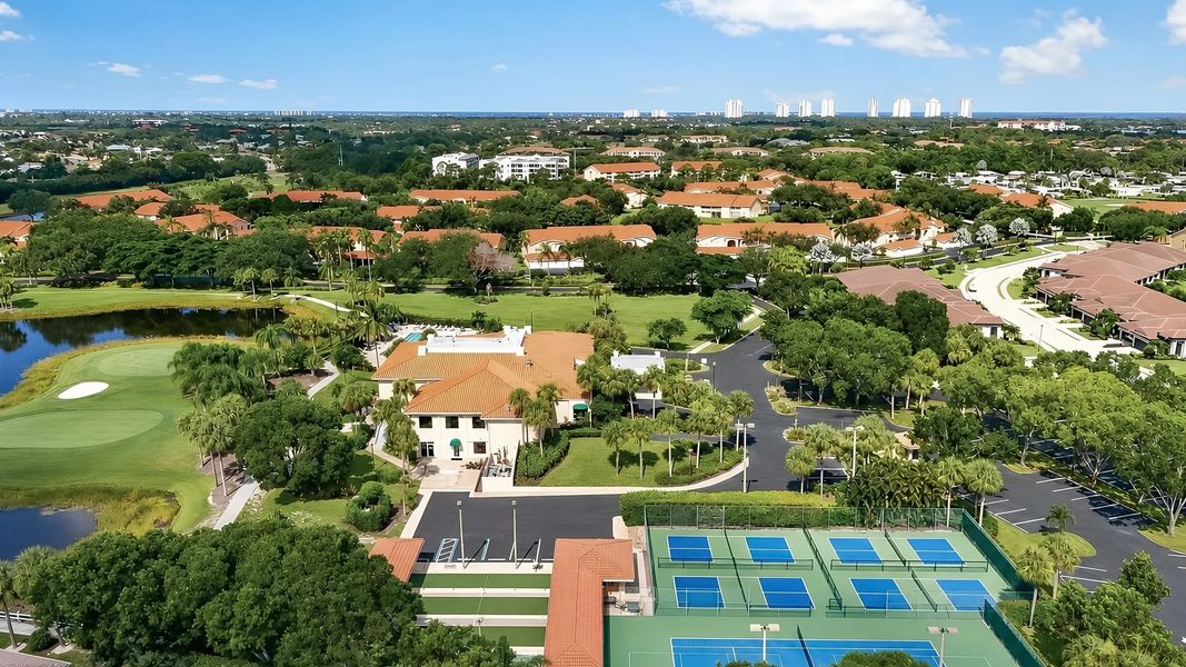 Aerial of pickleball courts in the community