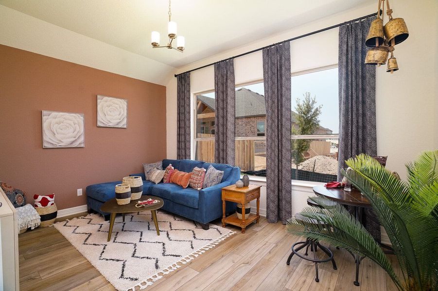 Furnished interior in a model home at Kinder Gale 65’s at Kinder Ranch in San Antonio (Image 7). Furnished interior in a model home at Kinder Gale 65’s at Kinder Ranch in San Antonio (Image 7).