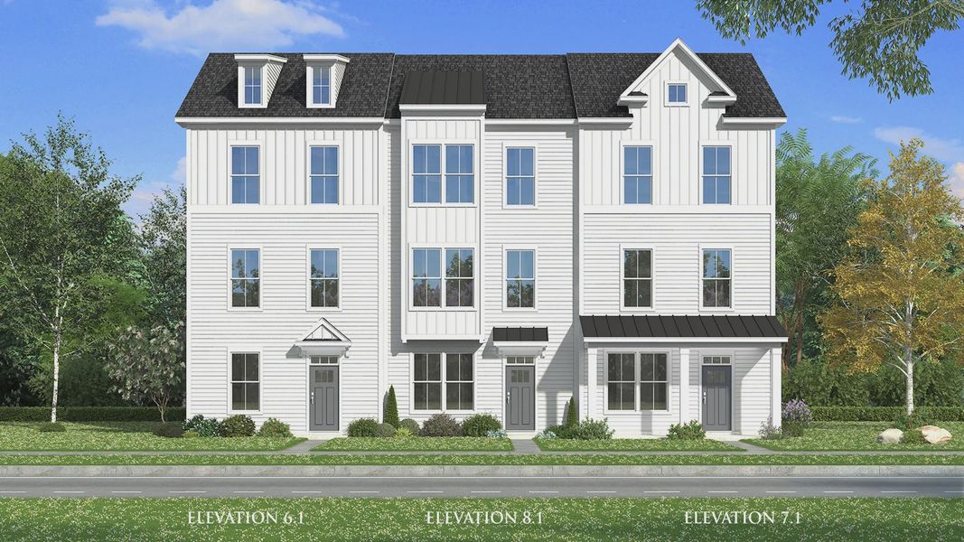 Landon plan elevations at The River District by DRB Homes in Charlotte, NC.