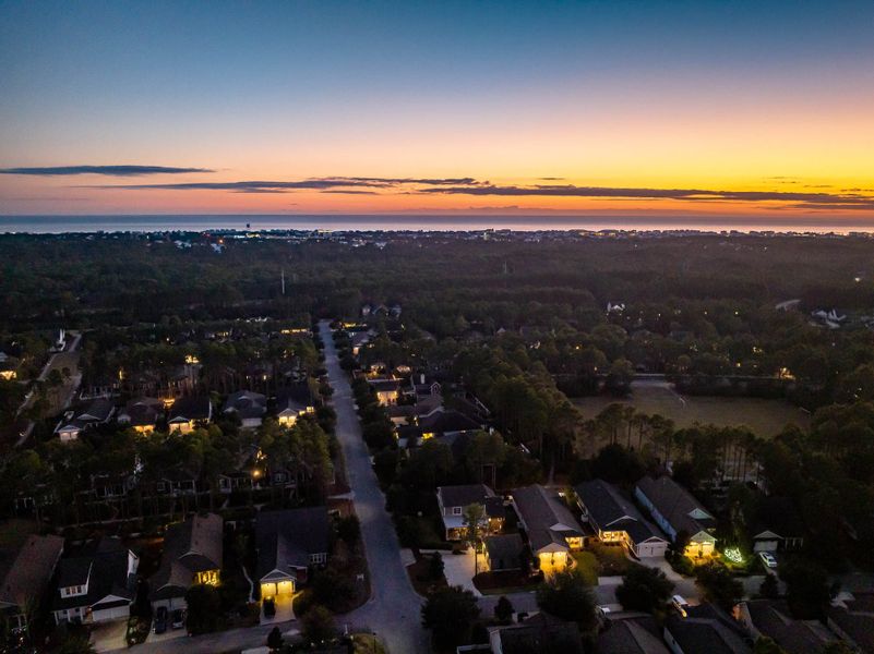 Aerial view of the The Villas at Longleaf Park, a Watersound Origins® community community in Inlet Beach, FL, showing layout and nearby surroundings (Image 14).