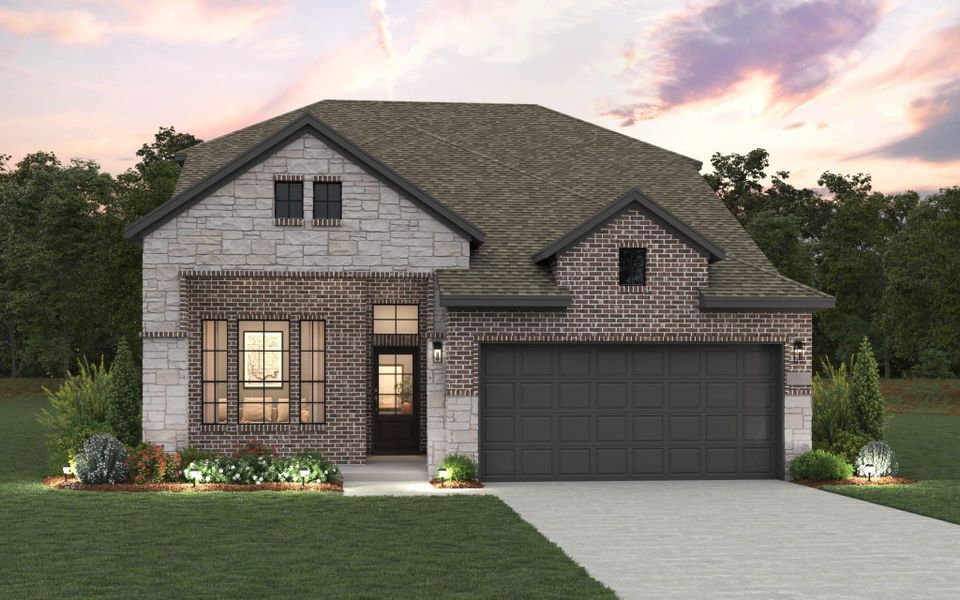 Front exterior of a home in the Crescent Bluff community, located in Andice, TX (Image 1).